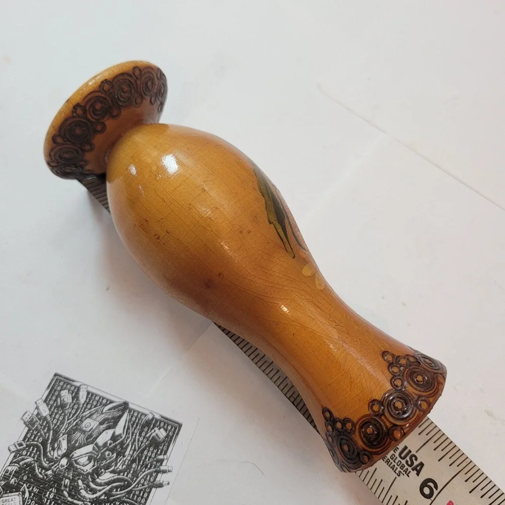 Murecoop Arad Bud‎ Vase Unisex Vintage 1974 Romanian Hand Painted Wood Floral